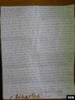 Carta escrita por la presa política Angélica Garrido.