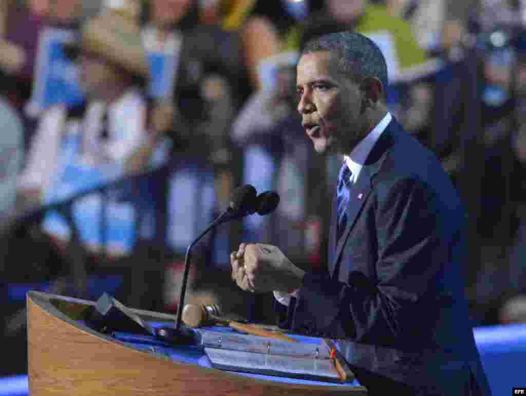Barack Obama, habla ante los delegados en Charlotte, Carolina del Norte.