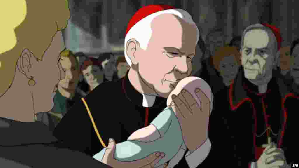 Fotograma de la película "Juan Pablo II, el amigo de toda la humanidad", en el que aparece el papa Juan Pablo II durante uno de sus viajes.
