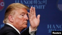 El presidente Donald Trump en la conferencia de prensa posterior a la cumbre con el líder norcoreano.