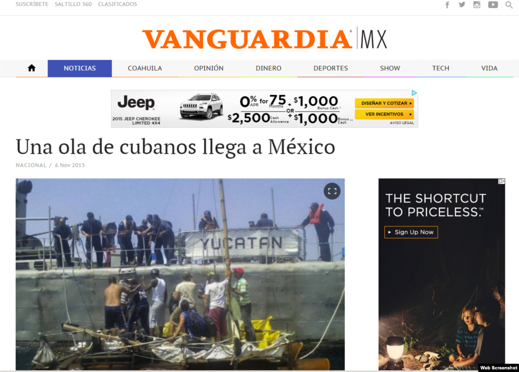 "Una ola de cubanos llega a México", dice el diario español La Vanguardia.