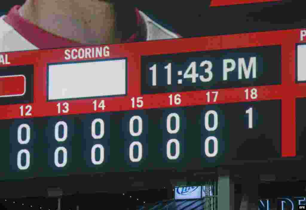 En la pantalla las 18 entradas del partido entre los Gigantes de San Francisco y los Nacionales de Washington.