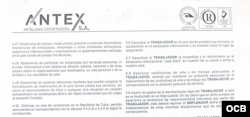 Fragmento de un contrato vigente de ANTEX obtenido por Martí Noticias.