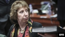 La jefa de la diplomacia de la UE, Catherine Ashton, asiste al Consejo de Ministros de Exteriores de la Unión Europea (UE) en Bruselas (Bélgica).