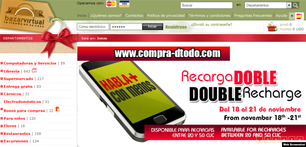 Agencia Viajes Cubanacán vende sus productos y servicios en BazarVirtual un sitio web de Canadá.