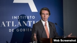 El ex presidente español José María Aznar pronuncia un discurso en el Instituto Atlántico de Gobierno.